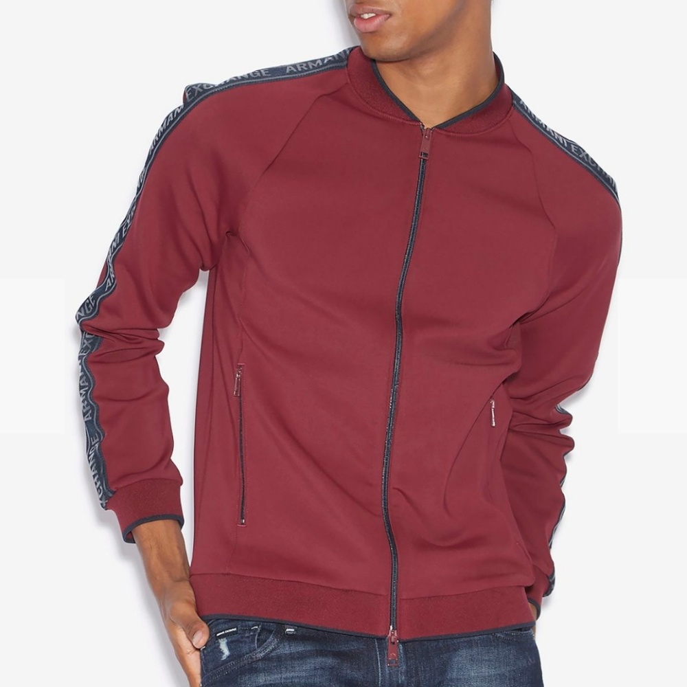 Armani Exchange reflective logo tape bomber jacket
